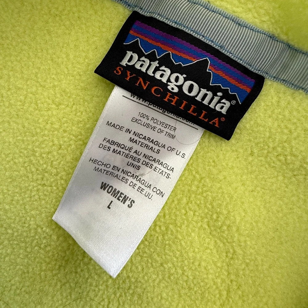 Patagonia Neon Yellow Fleece Pullover with Teal Accents